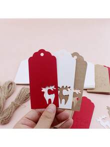 1 Set Handmade Christmas Tags With Twine, Hollowed-Out Christmas Tree, Snowflake, Deer Gift Hang Tags, Handmade Red Cards, Christmas Tree Decorations, Suitable For Halloween, Christmas, And Christmas Decor(30 Labels + 10m Twine)