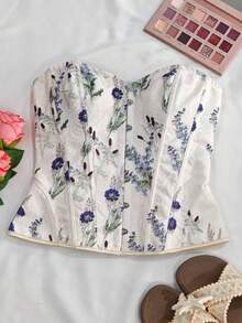 Top halter cu corset și imprimeu lavandă, 1 bucată, pentru femei, cu design frumos la spate. - Lavandă - Vizualizare 4