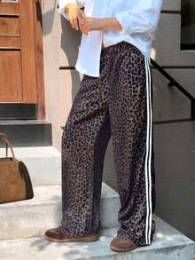 Pantalones holgados con estampado de leopardo para mujer, estilo hip hop - Marrón - Ver 3