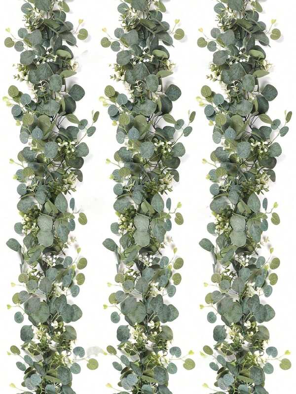 1/2/4pcs, 70inch/5.9ft Artificial Eucalyptus Wreath With Baby's Breath, Fake Baby's Breath Green Wreath Floral Garland, Suitable For Easter, Mother's Day Decor, Room Decor, Bedroom Decor, Wedding Party Decor, Table Runner Decor, Curtain Decor, Bathroom Decor, Home Decor