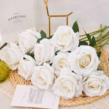 3pcs/5pcs/7pcs White Rose Artificial Bridal Bouquet Realistic Velvet Faux Flower Flower Arrangement Decoration Fake Rose Artificial Rose For Valentine's Day Gifts Wedding Party Home Decoration, Birthday Gifts Outdoor Indoor Decor, Vase Floral Decor (Purchase Instructions: May Contain Odor, Please Place In Window For Ventilation For 1-2 Days)