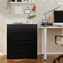 4 Drawer Dresser, White Chest Of Drawers With Large Storage Capacity, Bedroom Dressers And Organizer With Embedded Handles And Sturdy Anti-Tripping Device - 黑色 - 查看 8