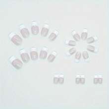 24 Elegant French Pointed Patch Nails - Medium Square Glossy Acrylic False Nails, Full Coverage, Reusable, Ladies Only, With Nail Glue And File, Natural Nude For Daily And Special Occasions, Nail Accessories, Classic Styles Durable - Đơn giản - Xem 4
