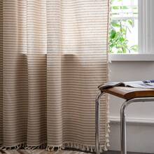 Boho Curtain 84 Inches Length, Beige Stripes Print Curtain With Handmade Tassels, Rod Pocket Window Treatment Vintage Rustic Bohemian Farmhouse Drape For Bedroom 1 Panel 59" W X 84" L - 米色條紋59寬x84公升1包 - 查看 4
