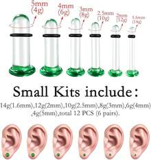 12Pcs Glass Stretching Kit With Rubber O-Rings For Body Piercing - 翠 - 查看 9