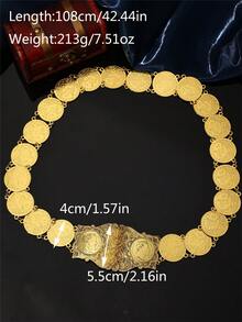 一件女士阿拉伯风格长袍，配金色腰带，土耳其硬币形状，宫廷风格，镂空雕刻腰带扣，珠宝腰链，适合女士婚礼、节日、派对等场合，长度可调节 - 彩色 - 查看 6