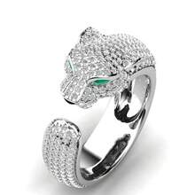 Gold And Silver Leopard Head Ring European And American Popular Unisex Adjustable Open Ring - Bạc - Xem 4