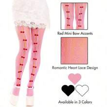 Womens Sweetheart Striped Net Tights With Keyhole And Mini Bow Detail - 粉色 - 查看 5