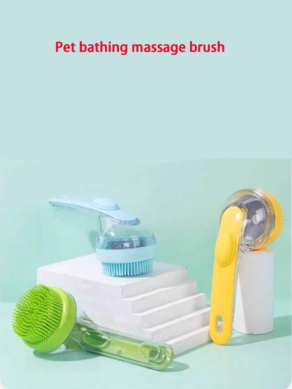 Cepillo de baño para mascotas para perros y gatos, cepillo de ducha para mascotas con mango largo y cerdas suaves de silicona, herramienta de aseo y limpieza para el baño de mascotas