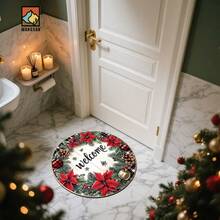 1 pièce Tapis de bain antidérapant rouge pointe de Noël, en matériau de flanelle, tapis de sol rond, décoration moelleuse, convient pour les salles de bains, les portes, les cuisines, les salons et autres occasions, lavable en machine, antidérapant, décoration de Noël, peut être offert en cadeau