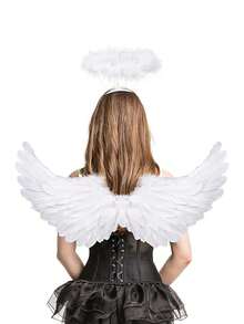 2PCS Halloween Angel Wings/Demonic Wings Set, Feather Props, Suitable For Party Decoration, Dance Events, Performances, Fashion Magazine Shoots, Model Parades And Various Holiday Role-Playing Props (Made Of Natural Feathers)