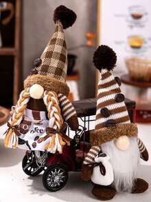 1pc Christmas Decor/Coffee Table Ornament Khaki Faceless Doll Gnome Figurine/Home Decoration - Multicolor - View 4