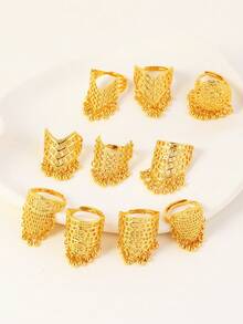 1pc Fashionable Hollow Floral Beaded Tassel Adjustable Ring For Women, Suitable For Party, Gift, Daily Wear