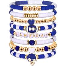 8pcs/Set Football Bracelet, Multi-Layer Crystal Heart, Star, Letter Charm Elastic Friendship Bracelets