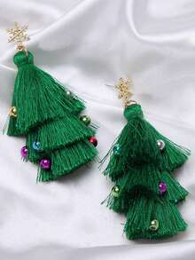 1 Pair Minimalist Christmas Decoration Earrings, European & American Style Christmas Tree Earrings, Fashionable Long Design Women Earrings, Suitable For Daily And Holiday Wear