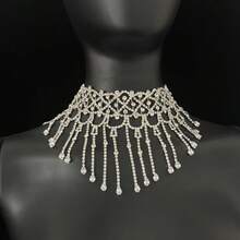 时尚女士闪亮水钻流苏项链，复古夸张水滴流苏吊坠珠宝配饰