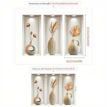 3/4片北欧风花卉植物墙贴，乙烯基墙贴，适用于客厅、卧室、盆栽植物、宿舍、办公室装饰 - 彩色 - 查看 13