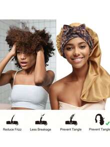 2pcs Bonnets Set,Satin Long Bonnet For Women, Adjustable Sleep Cap With Tie Band,Long Bonnet For Curly Or Dreadlocks Hair,Large Braid Bonnet Silky Hair Cap For Locs Women Sleeping.(Random Print)