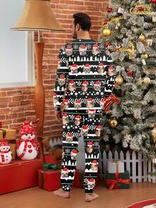 Printstory Customized Men's Pajama Set, Personalized With Any Pattern, Unique Custom Gift, Suitable For Family And Friends, Christmas - Black - View 3