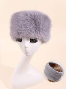 1pc Autumn And Winter Furry No Hollow Top Hat Hair Accessories Loop Fur Thickened Imitation Fox Fur Hat Loop Warm Fake Hair With Hat For Women, Plush Headband, Hollow Top Hat, Warm Fall Hair Band For Vacation Outfits Woman Women Bandanas Winter Plush Head Scarf - Multicolor - View 8