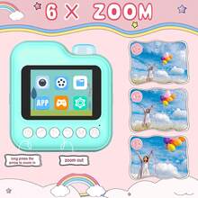 Kids Camera Instant Print, Screen Camera For Kids Dinosaur Children Digital Camera With Rolls Paper, Christmas Birthday Gift Toys For Boys Girls 3-12 Age