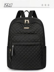 女士尼龙纯色绗缝大容量多功能背包，简约休闲学生学校旅行通勤包