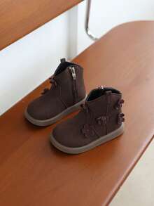 1 双女婴踝靴，可爱花卉图案，全新秋季系列 - 棕色 - 查看 2