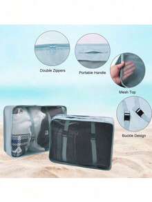 10 pièces/set Sac de voyage en polyester, organisateur de maquillage portable moderne pour le voyage