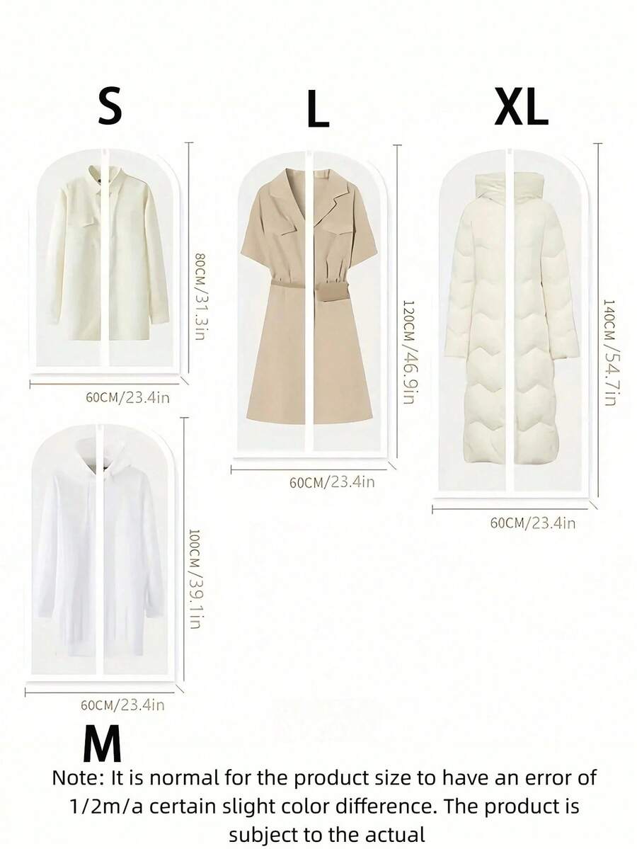 1-5 piezas Funda protectora transparente y gruesa de PEVA lavable, Funda para traje/chaqueta, Bolsa colgante antipolvo, Funda para vestido de novia, Bolsa colgante de almacenamiento para armario - Multicolor - Ver 1