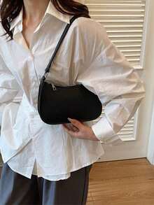 Solid Color Minimalist Zipper Closure Shou Ider Bag Stylish Simple Crescent Bag, Zipper Shoulder Bag, Faux Leather Solid Color Purse, Burg Undy Bag& New Year Ideal Gift, Fashionable Burgun Dy Bag