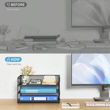 3 Tier Paper Letter Tray Organizer For Desk Black Metal Mesh Desk File Folder Sorter Organizer With Handle And Sliding Tray For Home Office School Supplies Organization Storage - 黑色 - 查看 4