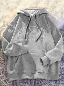 Hombre003 sudadera con capucha para hombres de manga larga con estampados modernos, ideal para las temporadas de otoño e invierno, Envío desde MéxicoSudadera suave y cómoda con estampado de "BOSTON MASSACHUSETTS", perfecta para el día a día y el estilo casual - Gris - Ver 1