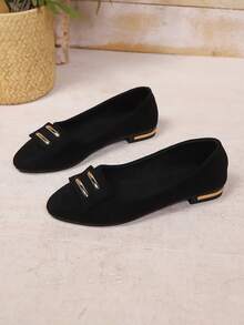 Giày lười mũi nhọn đế bằng, đế mềm, gót thấp, kiểu dáng thường ngày, trang trí đính đá lấp lánh, nhẹ, màu trơn, thoáng khí (Đối với người có bàn chân rộng, nên đặt mua lớn hơn một cỡ) - màu đen - Xem 9