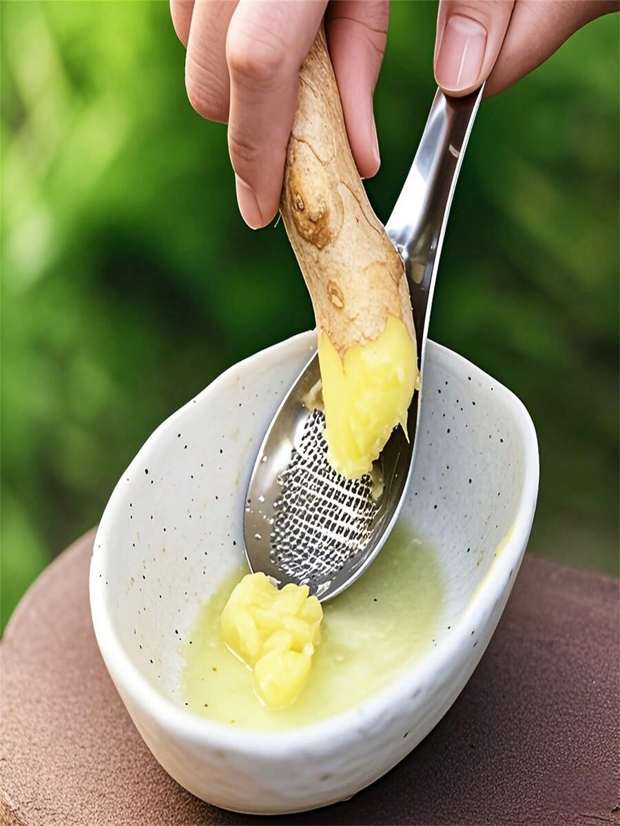 1pc Stainless Steel Manual Garlic And Ginger Grinder Spoon – Heavy-Duty Kitchen Tool For Effortless Crushing, Cookware Accessory For Outdoor Cooking And Home Use