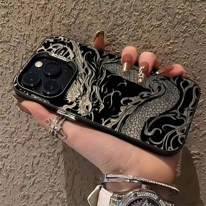 1 件黑龙王图案激光全覆盖 IMD 手机保护壳适用于 17 16 15 14 13 12 11 Pro Max