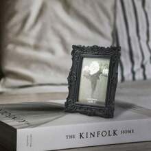 CISOO 2.5x3.5 Vintage Small Picture Frame, Antique Ornate Black Wallet Size Photo Frame For Table Top And Wall Display, Decorative Floral Design Retro Home Decor, Photo Gallery Art