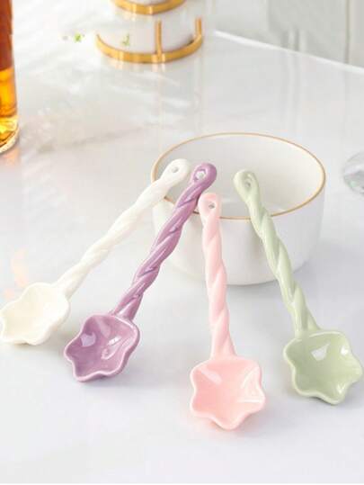 4/2 szt. Ceramiczne łyżki z długą rączką, urocze, stylowe łyżki do mieszania, estetyczna zastawa stołowa do użytku domowego