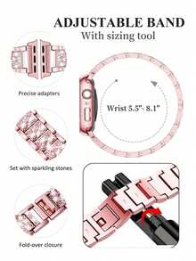 1pc/Set Compatible With Apple Watch Bands Watch Strap Pink+Compatible With Apple Watch Case Cover Women Jewelry Shiny Diamond Metal Strap And Protective Case Are Compatible With Apple Series Ultra SE 10/9/8/7/6 5/4/3/2/1 Compatible With Apple WatchBand 38mm 40mm 41mm 42mm 44mm 45mm 49mm 2 Pieces Ladies' Jewelry Replacement Metal Wristband Strap With Shiny Screen Case Bling Ladies' Shiny Strap Watch Band Watch Accessories - Pink - View 6