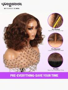 MEGALOOK 200% 密度奢华 100% 真人发预剪 6x5 蕾丝前假发，巧克力棕色，沙龙级品质，易于佩戴，蓬松丰盈，#4 深棕色卷发假发，无需胶水，100% 原生真人发假发，耐用轻盈帽 - S4 - 查看 3