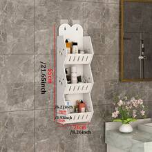 [1pc Wall-Mounted Shelf] 3 Layer PVC Wall-Mounted Bathroom Shelf Punch-Free Bathroom Wall Hanging Storage Racks Bedroom Living Room Bathroom Finishing Storage Shelves White Elegant Dual-Tier No-Drill Wall-Mounted Bathroom Shelf | Storage Organizer For Shower Gel & Cosmetics With Hooks, Bathroom Organizers And Storage - Multicolor - View 16