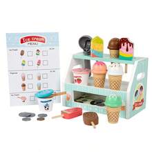 四色冰淇淋店木制玩具 - 幼儿食物角色扮演游戏，儿童益智玩具