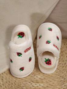 1双时尚可爱草莓刺绣防滑保暖拖鞋，适合儿童 - 白色 - 查看 3