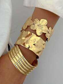 2pcs Retro Elegant Bohemian Floral Bow Adjustable Open Bangle Bracelet, Vintage Rustic Simple Personalized High-End Basic Stacking Jewelry For Women, Suitable For Daily Outfit, Gift For Friends, Family, Girlfriend, Valentine's Day, Mother's Day, All Season