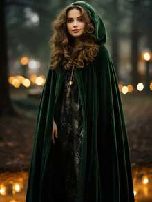 1PC High Density Velvet Witch Hooded Cape, Women's Halloween Queen Party Cosplay RobeCloak,SuitableForHalloween,Christmas,Devil, Vampire, Renaissance Medieval Costume Accessories
