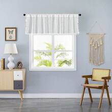 Boho Sheer Curtain Valance Crochet Lace With Bohemian Hollow Knitted Handmade Tassels, Short Farmhouse Window Treatment For Kitchen Cafe, Rod Pocket, 1 Panel 59" W X 24" L, White - TrắngMóc59Wx24LGói 1 - Xem 1