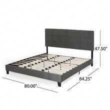 KING SIZE UPHOLSTERED PLATFORM BED FRAME WITH MODERN TUFTED WAFFLE STITCHING, EASY ASSEMBLY, CHARCOAL GRAY
