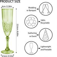 Plastic Champagne Flutes,  Green Plastic Wine Glasses Goblets Reusable Champagne Flute For Weddings, Bachelor Parties, Toasting, And Events - 綠色 - 查看 2