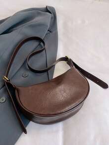 Túi da nữ, Túi đeo vai bằng da PU màu trơn, Dây đeo có thể điều chỉnh để đi làm hàng ngày - Cà phê nâu - Xem 8