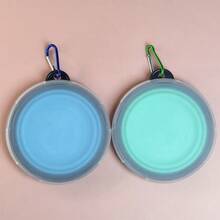 带盖折叠宠物碗，可折叠狗/猫旅行碗，适合徒步旅行、露营、户外活动，蓝色和绿色