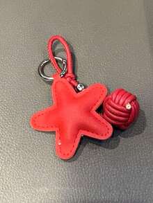 1PC Five-Pointed Star Key Chain, Star Shaped Keychain, Handmade Pentagrams Pendant Key Chain, Leather Star Pendant Versatile Bag Charm Phone Case Camera Key Chain, Leather Pentagram Woven Ball Pendant Christmas Gift